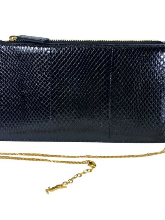 Saint Laurent Paris Chain Pochette Pouch Clutch Leather Gold Black Sophisticatio main image 4
